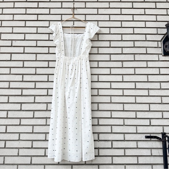 Self Contrast Nina Open Back White Midi Dress NWT Swiss Dot Flutter Sleeve - Picture 6 of 13